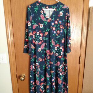 Croft & Barrow Navy Floral Paisley Midi Dress Stretch V-neck 3/4 Sleeve S NWOT